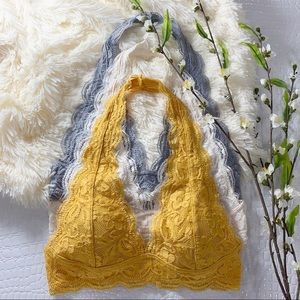 DAY DREAMER LACE HALTER BRALETTE-MUSTARD